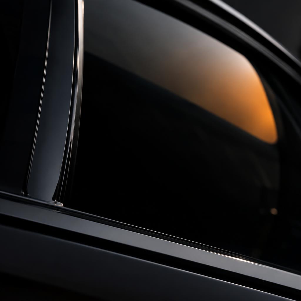 Close-up of a freshly tinted car window with a clean edge